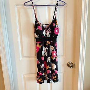No Boundaries Black Floral Sundress w/ Crochet Waist – Size L (11–13)